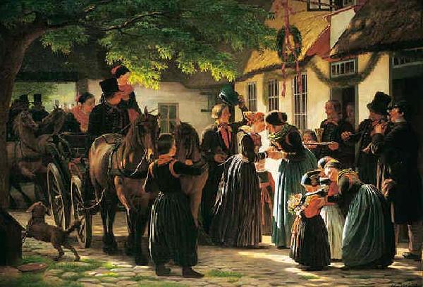 Julius Exner Exner Et brudepars hjemkomst fra kirken oil painting image